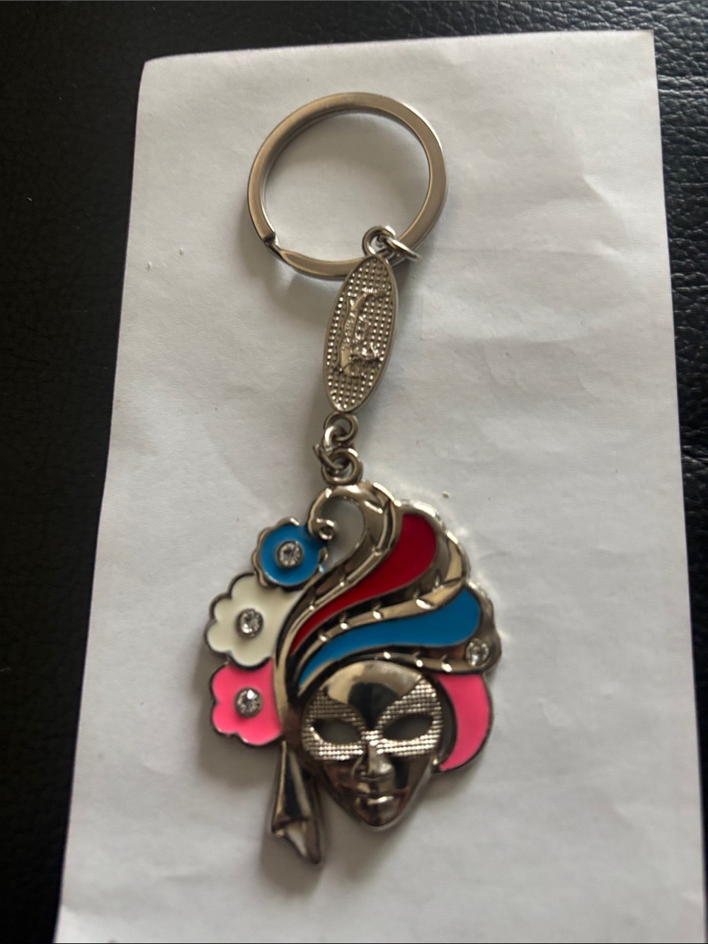 Silver Keychain Pendant with Pink, Blue & Red Accents